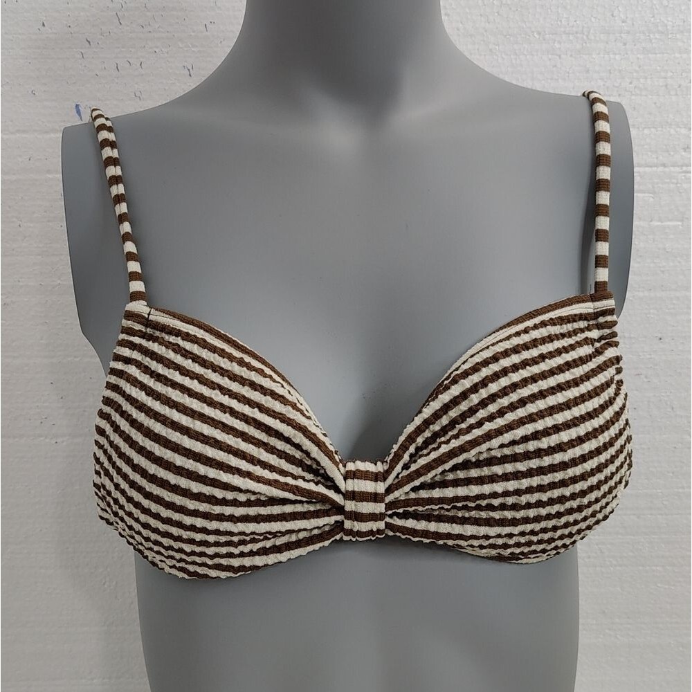 SHEIN Brown & White Stripped Bikini Top Women’s Sz S